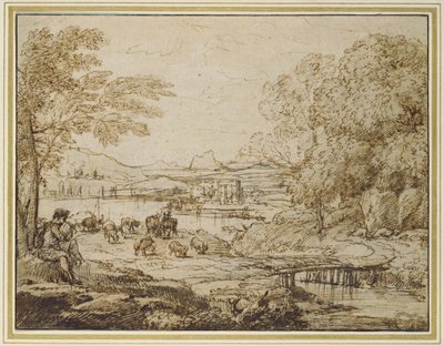 Youth playing a Pipe in a pastoral Landscape, c.1640s by Claude Lorrain